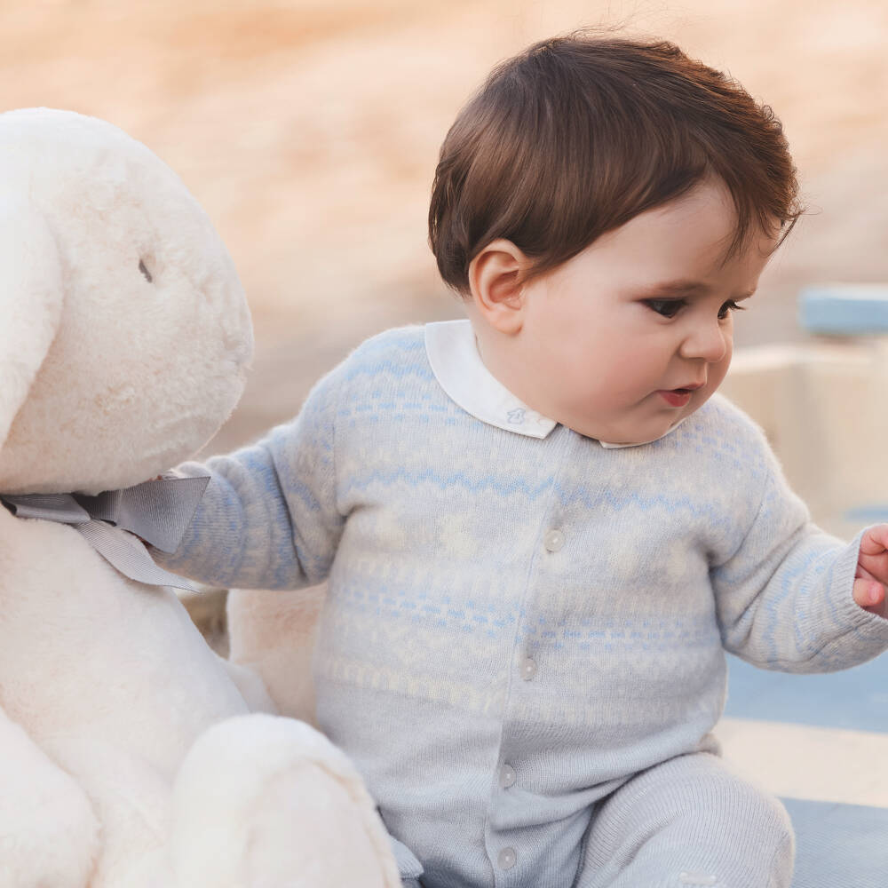 Tartine et Chocolat-Baby Boys Blue Wool & Cashmere Knitted Romper | Childrensalon