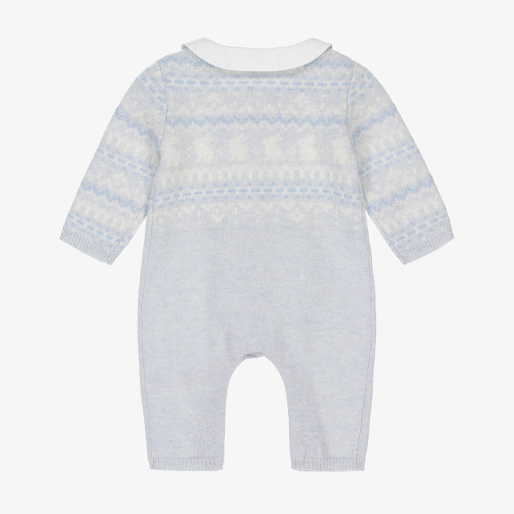 Tartine et Chocolat-Baby Boys Blue Wool & Cashmere Knitted Romper | Childrensalon