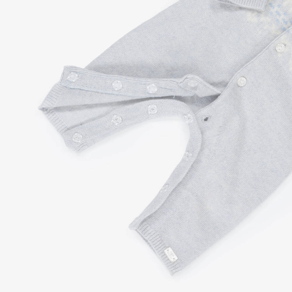 Tartine et Chocolat-Baby Boys Blue Wool & Cashmere Knitted Romper | Childrensalon