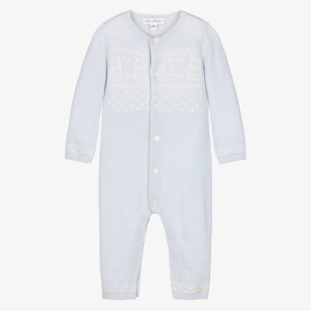 Tartine et Chocolat-Baby Boys Blue Wool & Cashmere Romper | Childrensalon