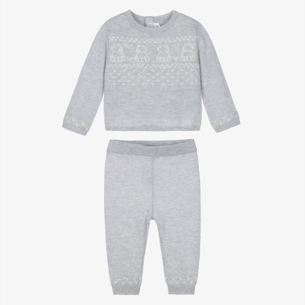 Tartine et Chocolat-Baby Boys Grey Wool & Cashmere Trouser Set | Childrensalon