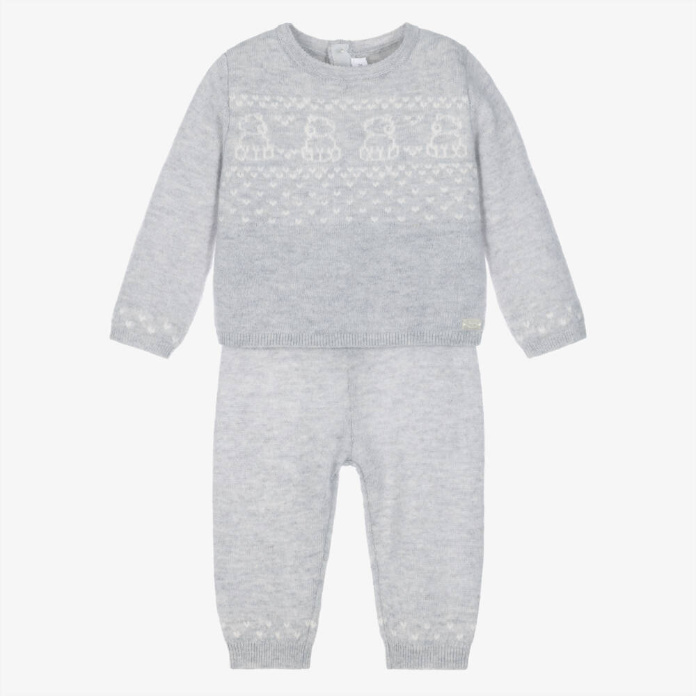 Tartine et Chocolat-Baby Boys Grey Wool & Cashmere Trouser Set | Childrensalon