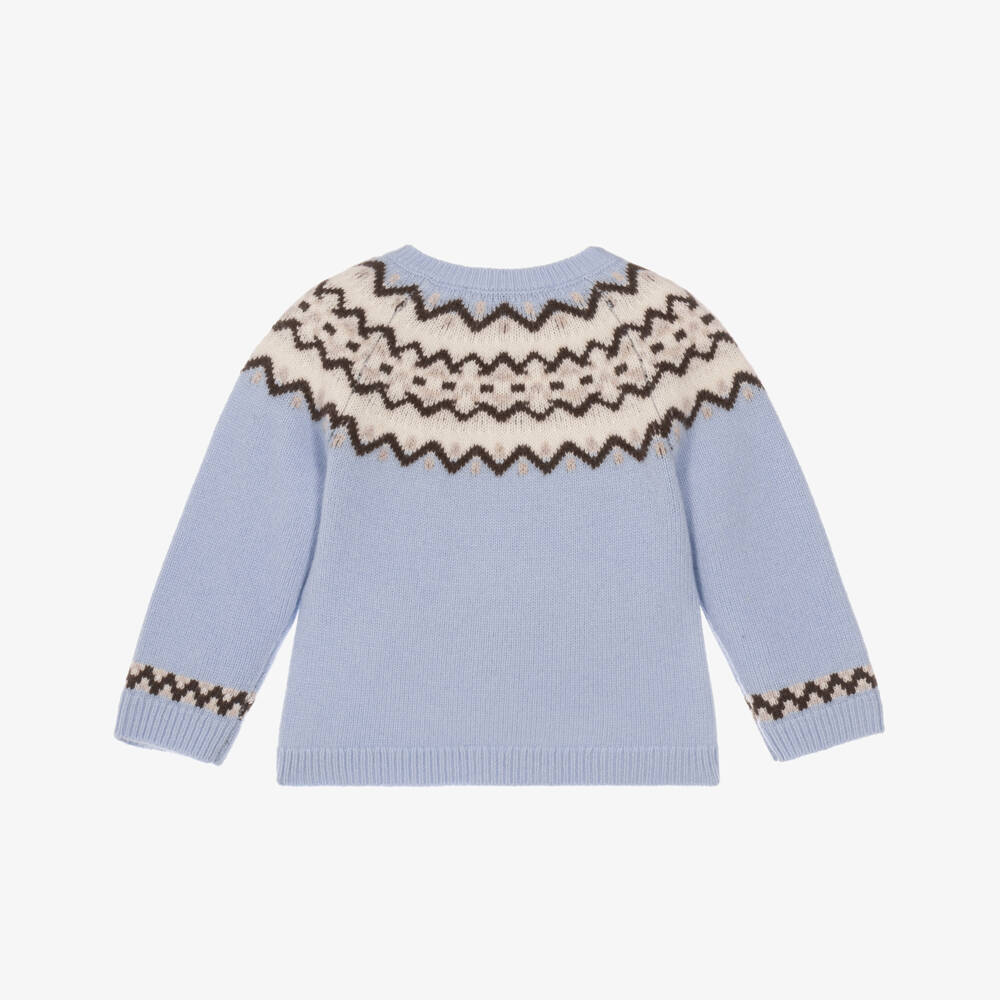 Tartine et Chocolat-Baby Boys Pastel Blue Fair Isle Wool Sweater | Childrensalon