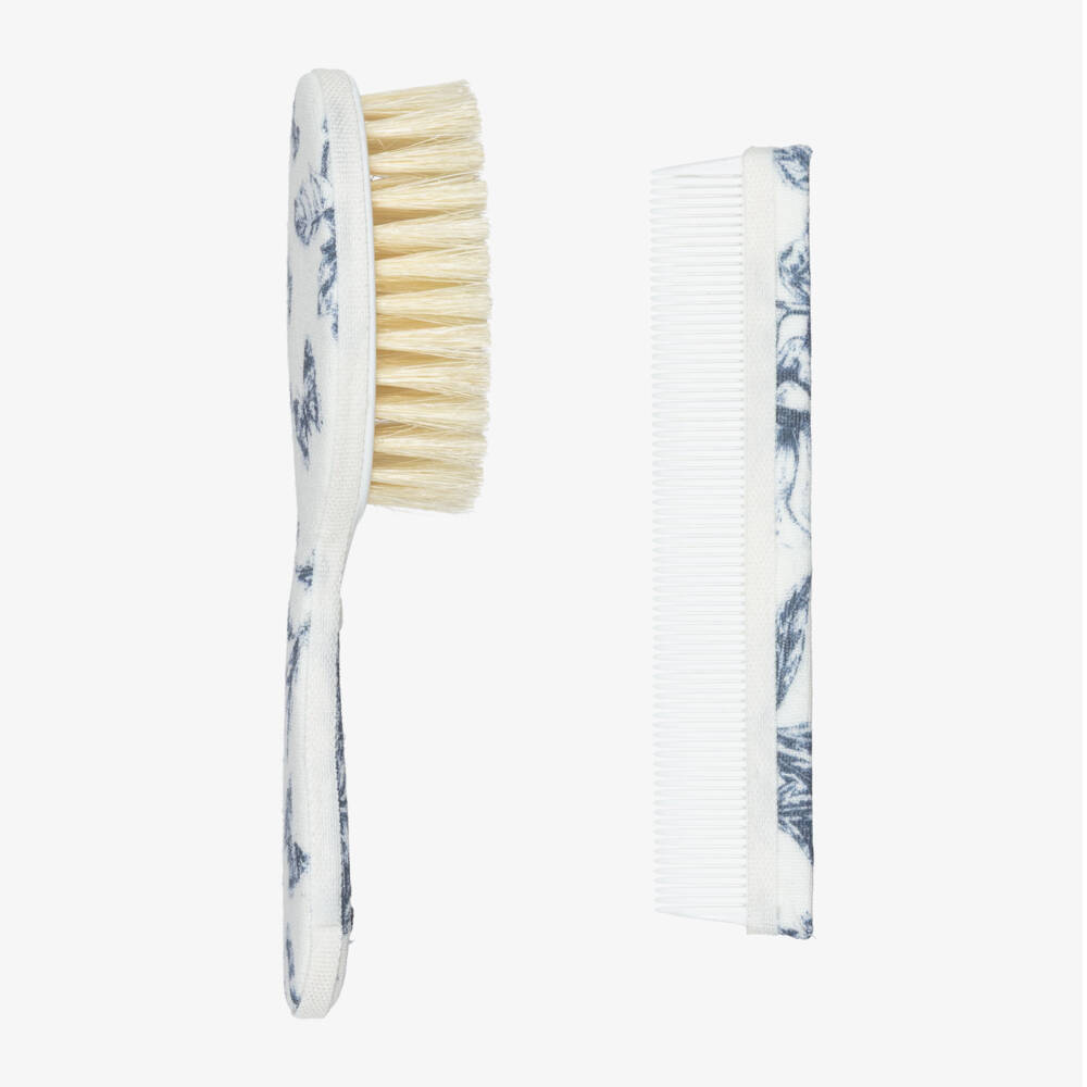 Tartine et Chocolat-Baby Girls Blue Toile De Jouy Brush & Comb Set | Childrensalon