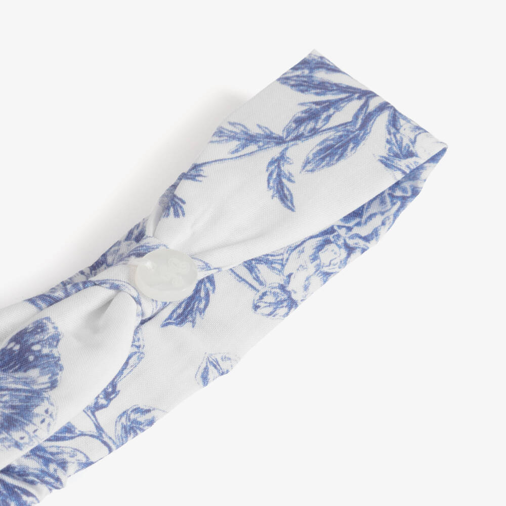 Tartine et Chocolat-Baby Girls Blue Toile Du Jouy Headband | Childrensalon