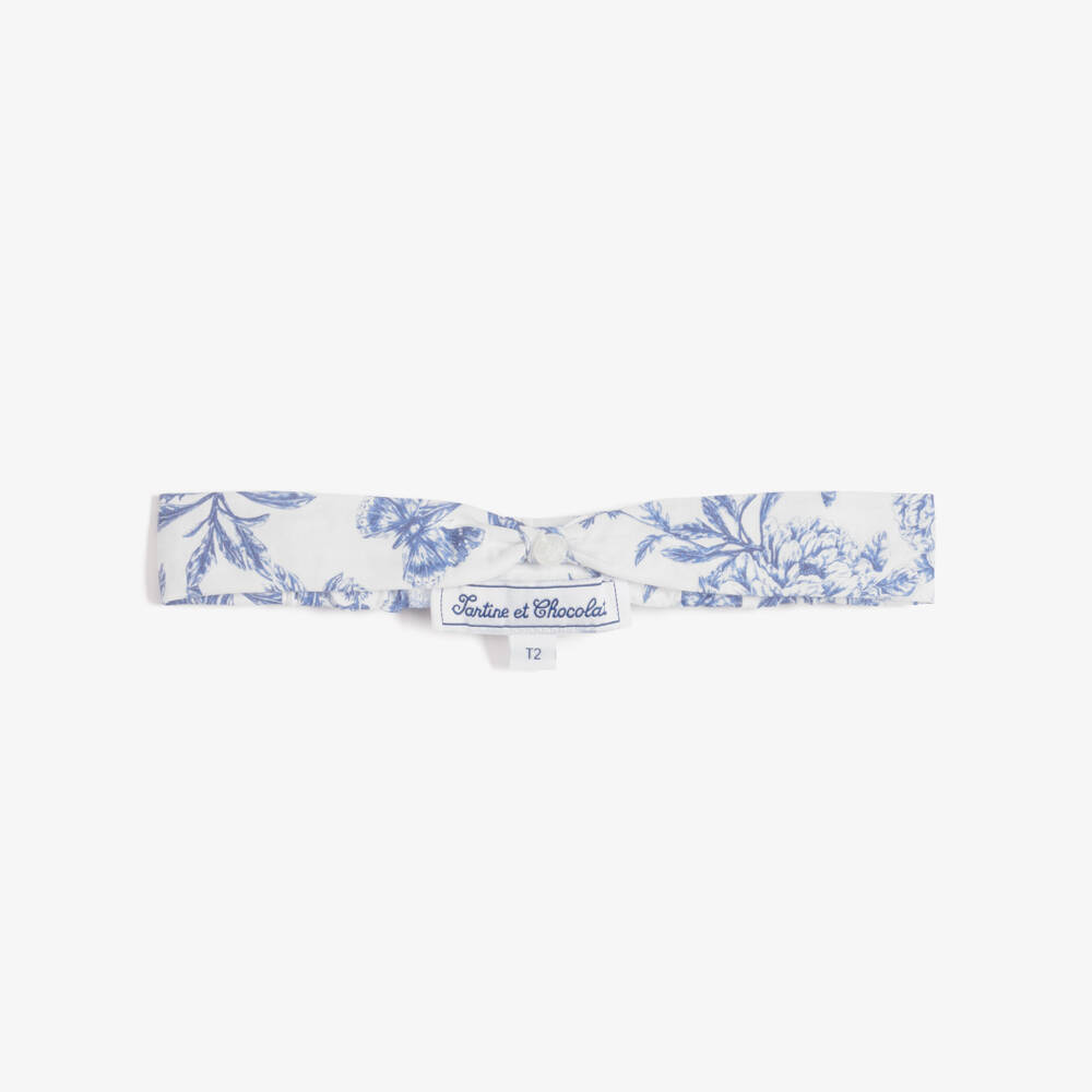 Tartine et Chocolat-Baby Girls Blue Toile Du Jouy Headband | Childrensalon