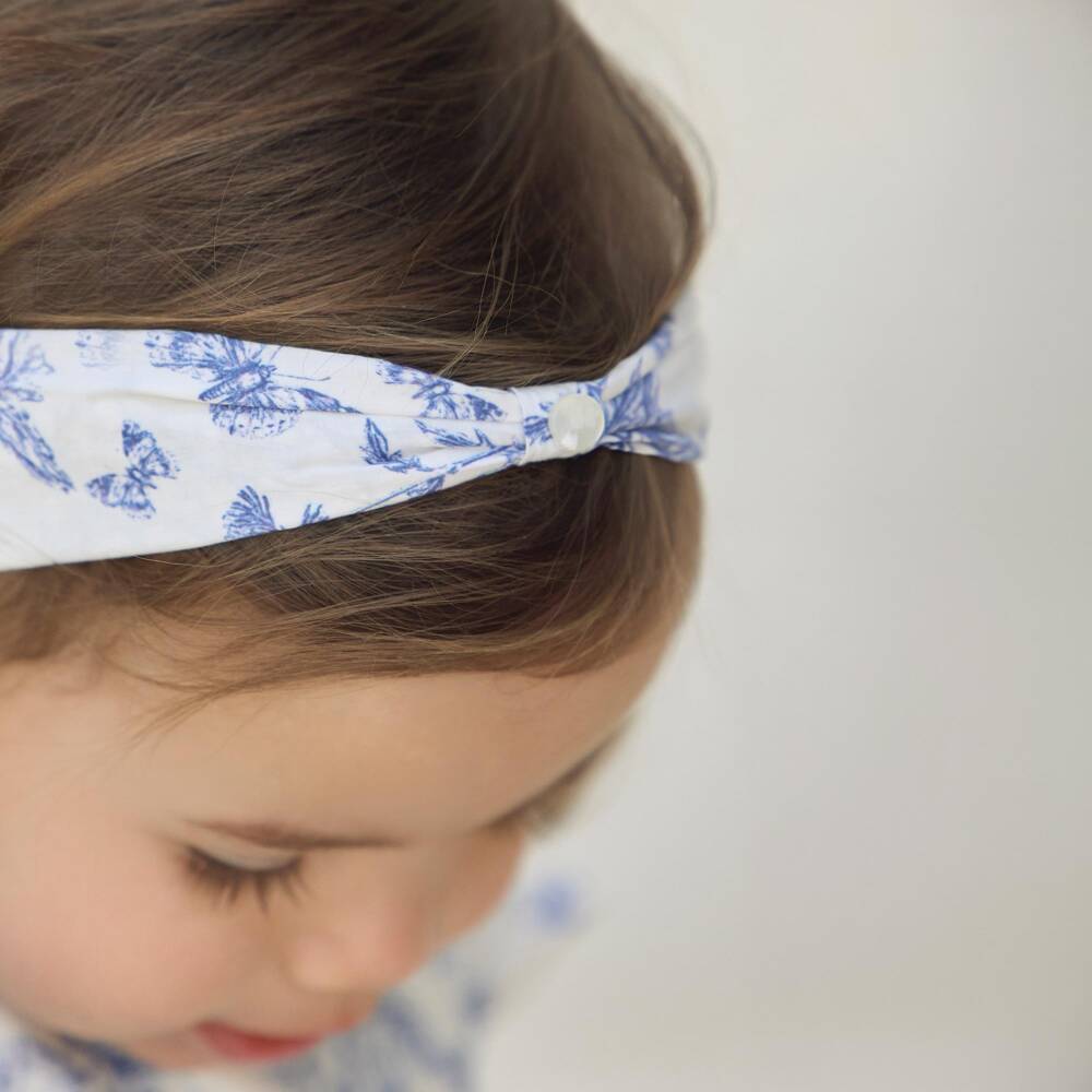 Tartine et Chocolat-Baby Girls Blue Toile Du Jouy Headband | Childrensalon