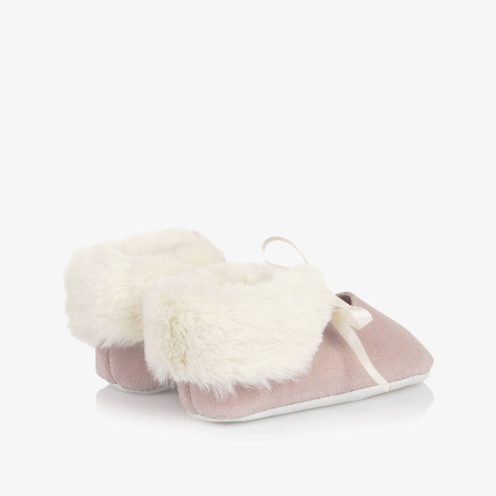 Tartine et Chocolat-Baby Girls Dusky Pink Suede Leather Pre-Walkers | Childrensalon