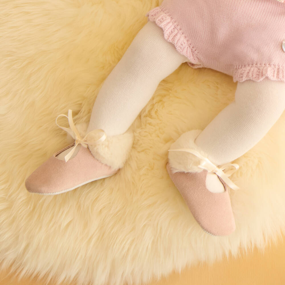 Tartine et Chocolat-Baby Girls Dusky Pink Suede Leather Pre-Walkers | Childrensalon