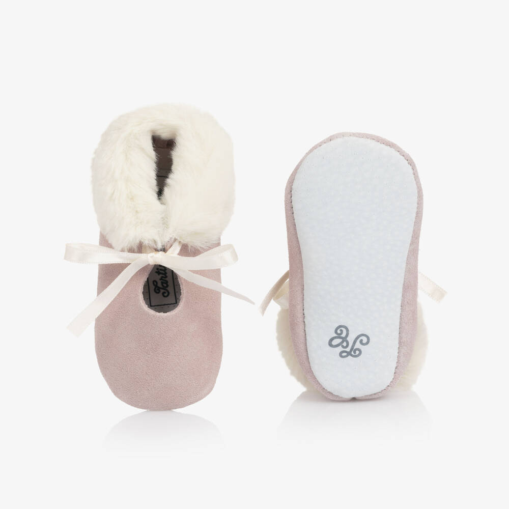 Tartine et Chocolat-Baby Girls Dusky Pink Suede Leather Pre-Walkers | Childrensalon