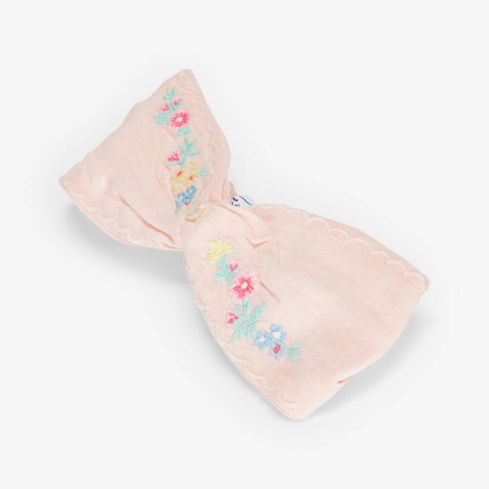 Tartine et Chocolat-Baby Girls Embroidered Pink Linen Headband | Childrensalon