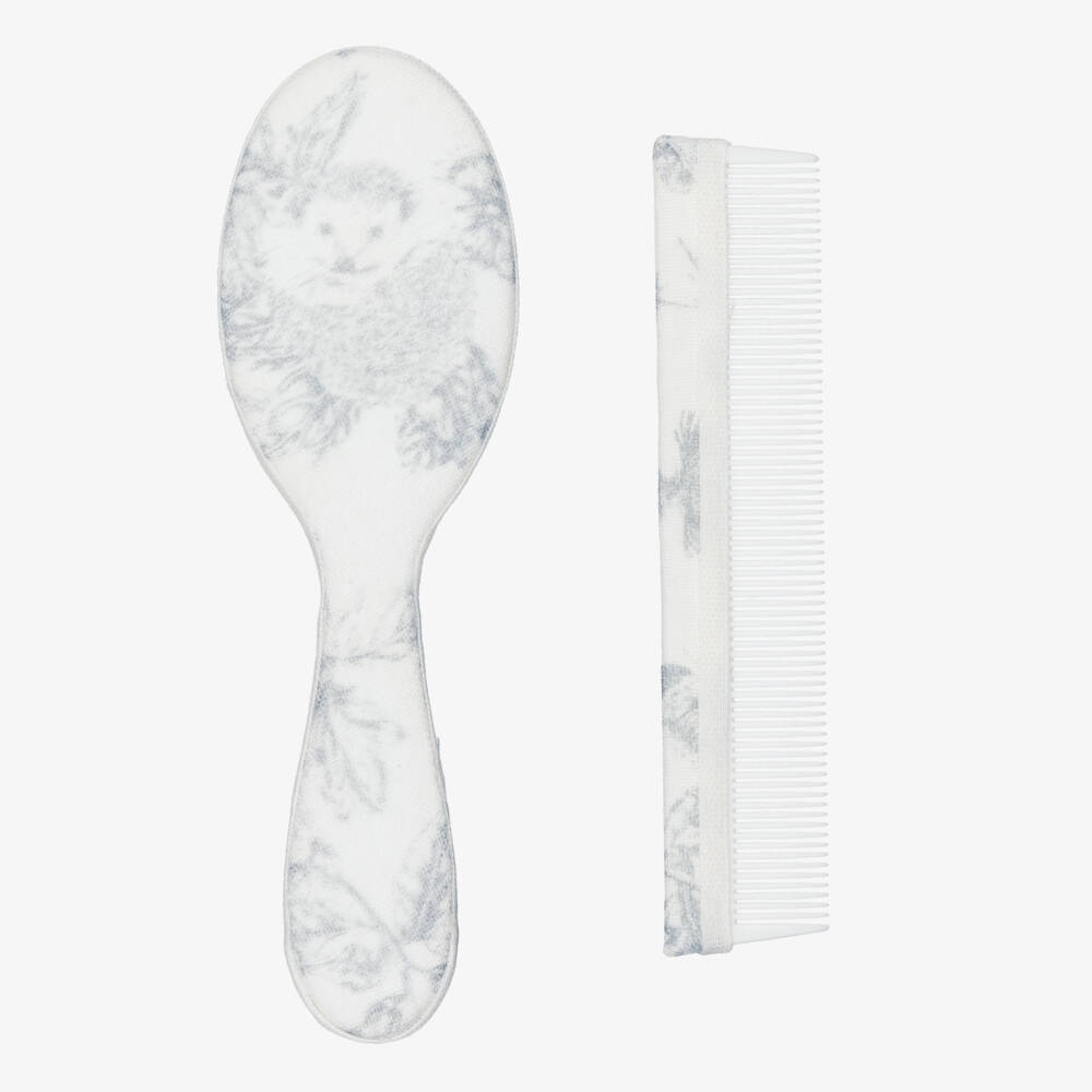 Tartine et Chocolat-Baby Girls Grey Toile De Jouy Brush & Comb Set | Childrensalon