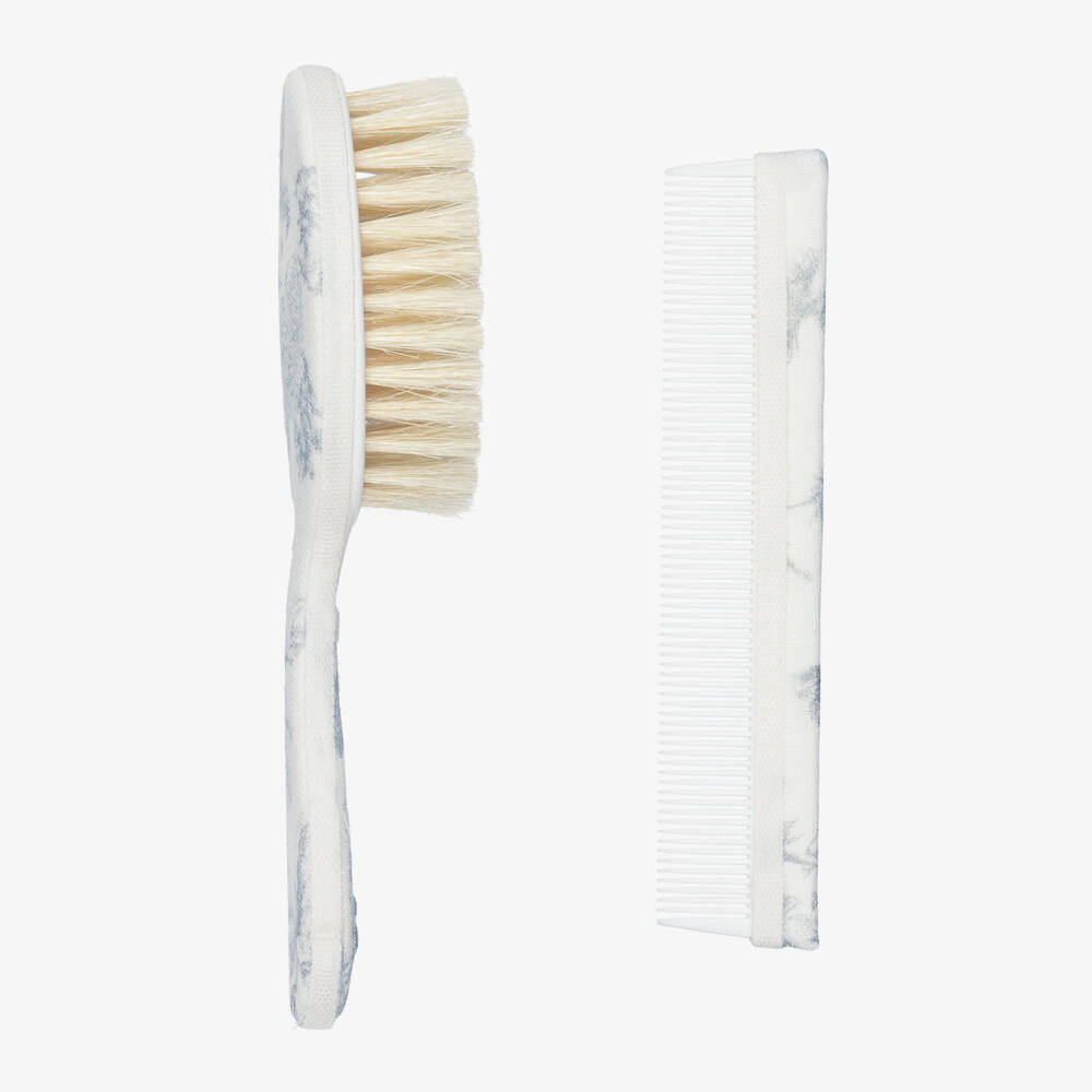 Tartine et Chocolat-Baby Girls Grey Toile De Jouy Brush & Comb Set | Childrensalon