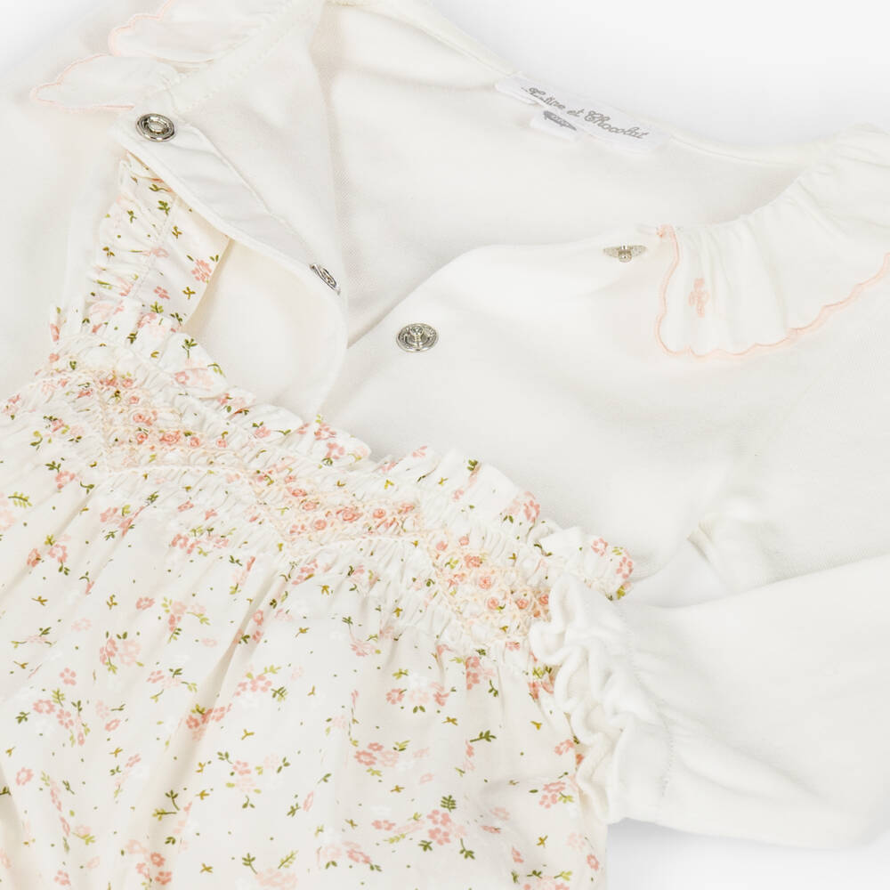 Tartine et Chocolat-Baby Girls Ivory Bodysuit & Pink Floral Cotton Shorts Set | Childrensalon