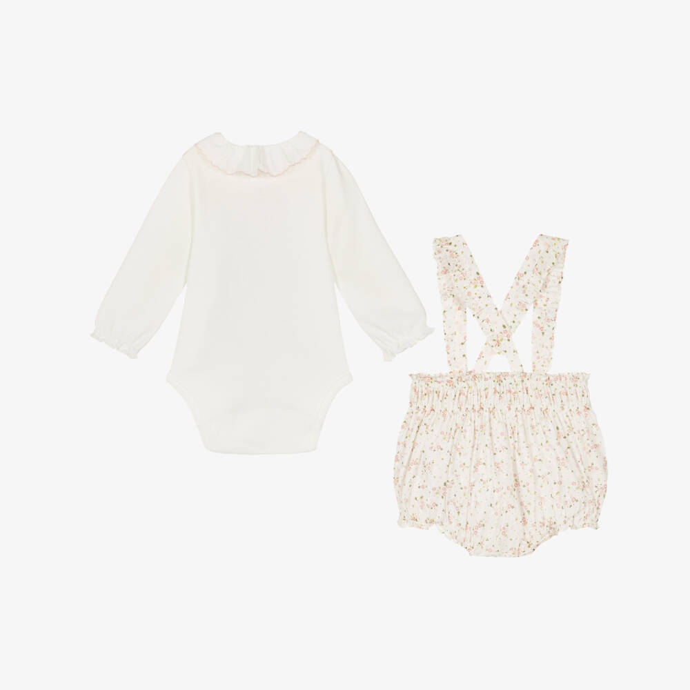 Tartine et Chocolat-Baby Girls Ivory Bodysuit & Pink Floral Cotton Shorts Set | Childrensalon