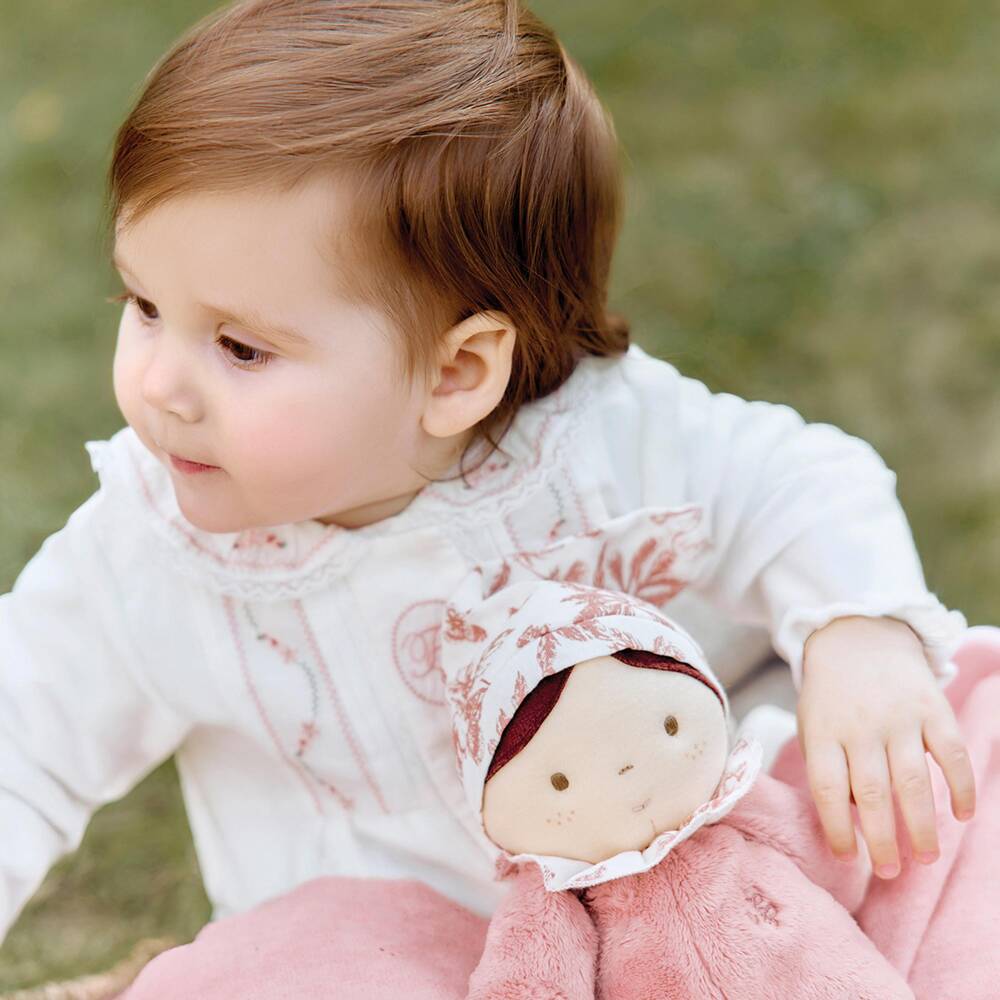 Tartine et Chocolat-Baby Girls Ivory Embroidered Velour Babygrow | Childrensalon