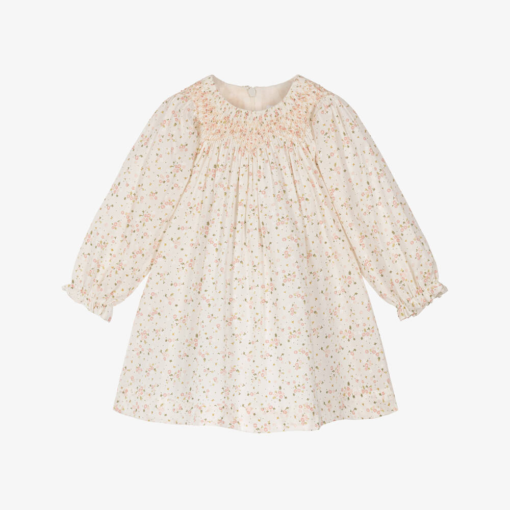 Tartine et Chocolat-Baby Girls Ivory & Pink Floral Cotton Dress | Childrensalon