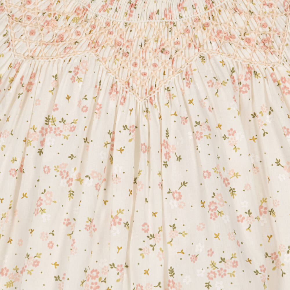 Tartine et Chocolat-Baby Girls Ivory & Pink Floral Cotton Dress | Childrensalon