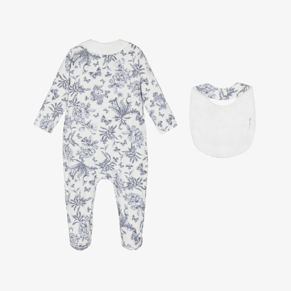 Tartine et Chocolat-Baby Girls Navy Blue Toile de Jouy Babysuit Gift Set | Childrensalon