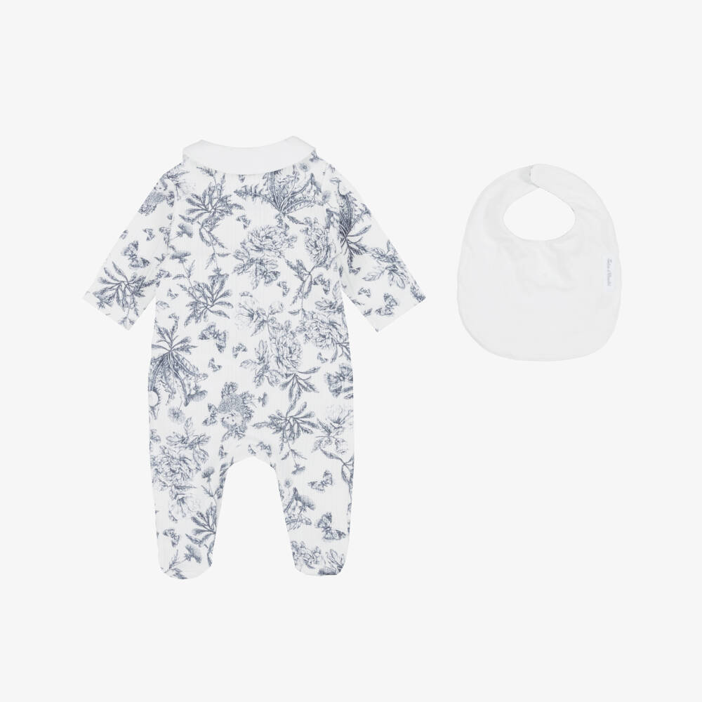 Tartine et Chocolat-Baby Girls Navy Blue Toile de Jouy Babysuit Set | Childrensalon