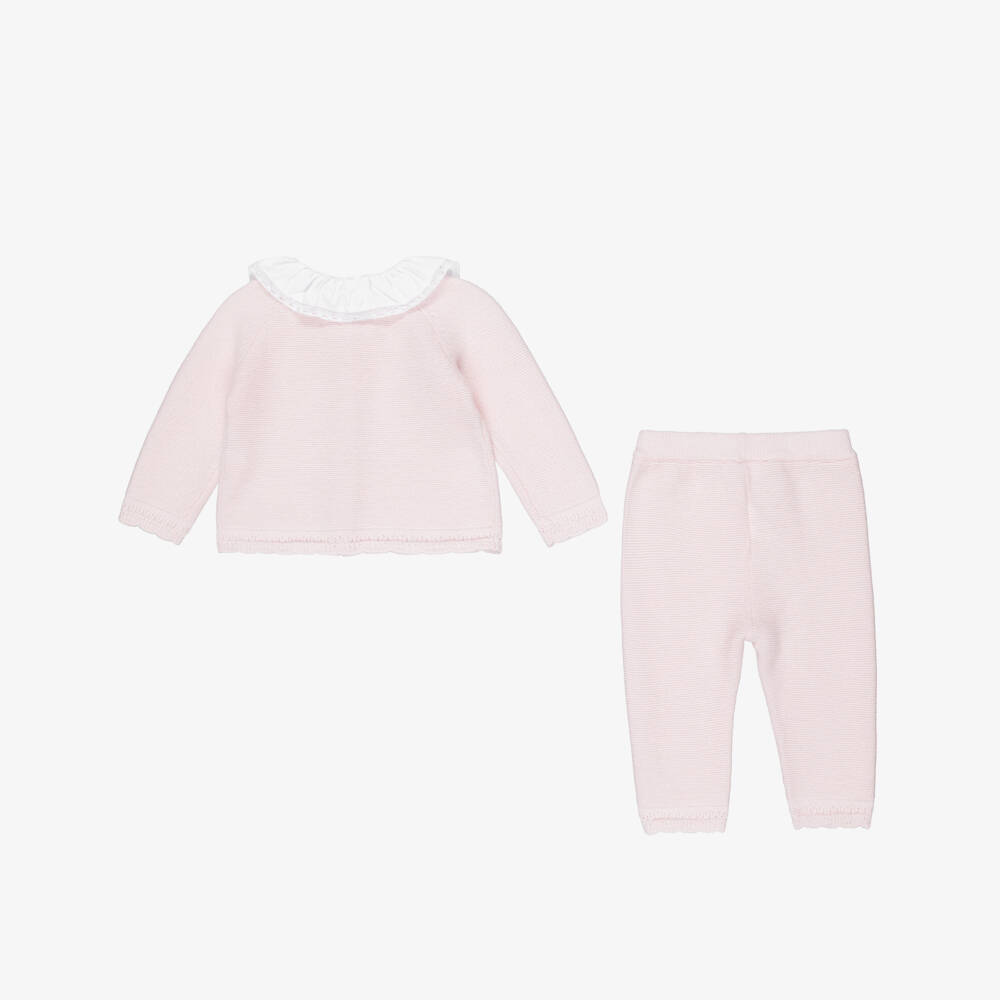 Tartine et Chocolat-Baby Girls Pale Pink Wool & Cashmere Trouser Set | Childrensalon