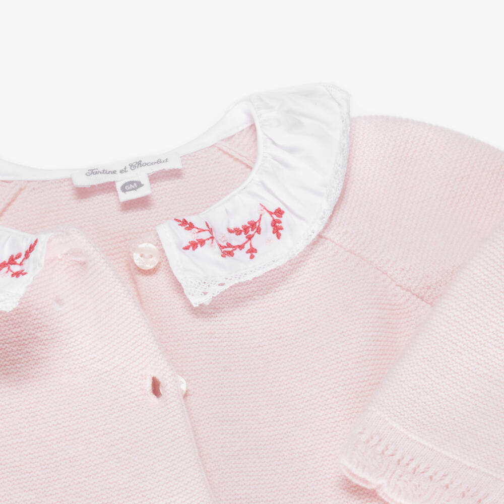Tartine et Chocolat-Baby Girls Pale Pink Wool & Cashmere Trouser Set | Childrensalon