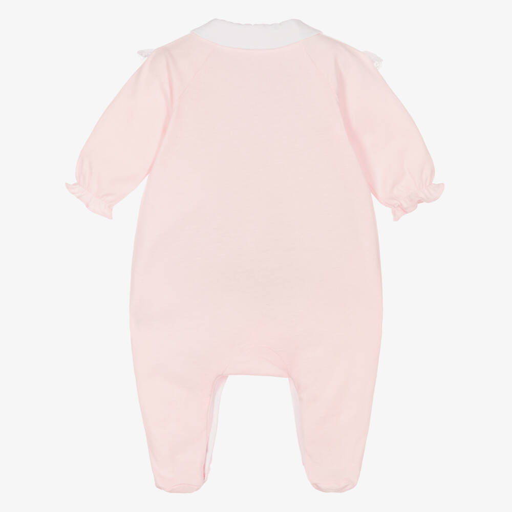 Tartine et Chocolat-Baby Girls Pink Cotton Babygrow with Floral Embroidery | Childrensalon