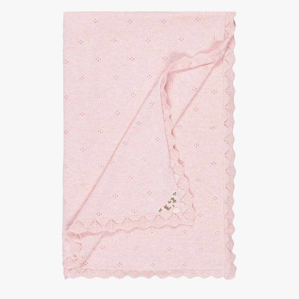 Tartine et Chocolat-Baby Girls Pink Cotton Pointelle Knit Blanket (93cm) | Childrensalon