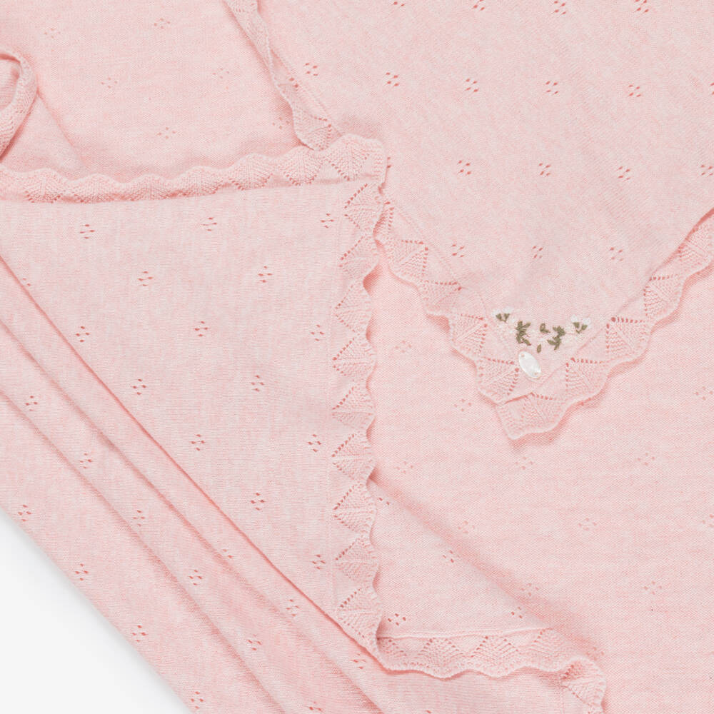 Tartine et Chocolat-Baby Girls Pink Cotton Pointelle Knit Blanket (93cm) | Childrensalon