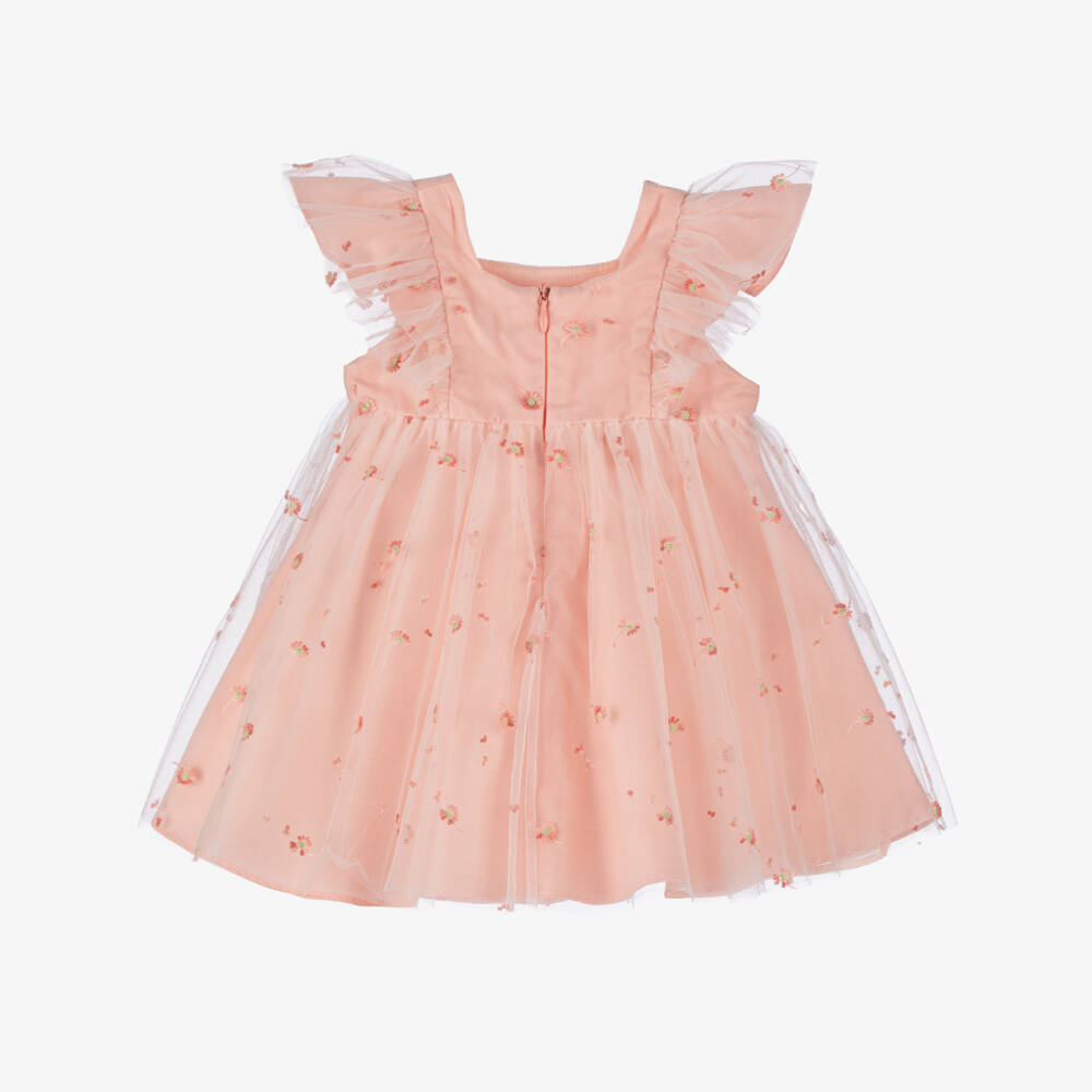 Tartine et Chocolat-Baby Girls Pink Embroidered Tulle Dress | Childrensalon