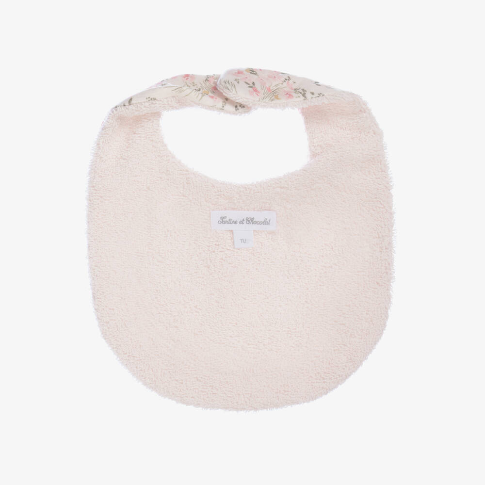 Tartine et Chocolat-Baby Girls Pink Floral Cotton Bib | Childrensalon