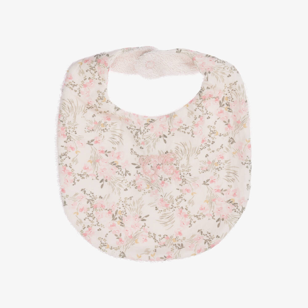 Tartine et Chocolat-Baby Girls Pink Floral Cotton Bib | Childrensalon