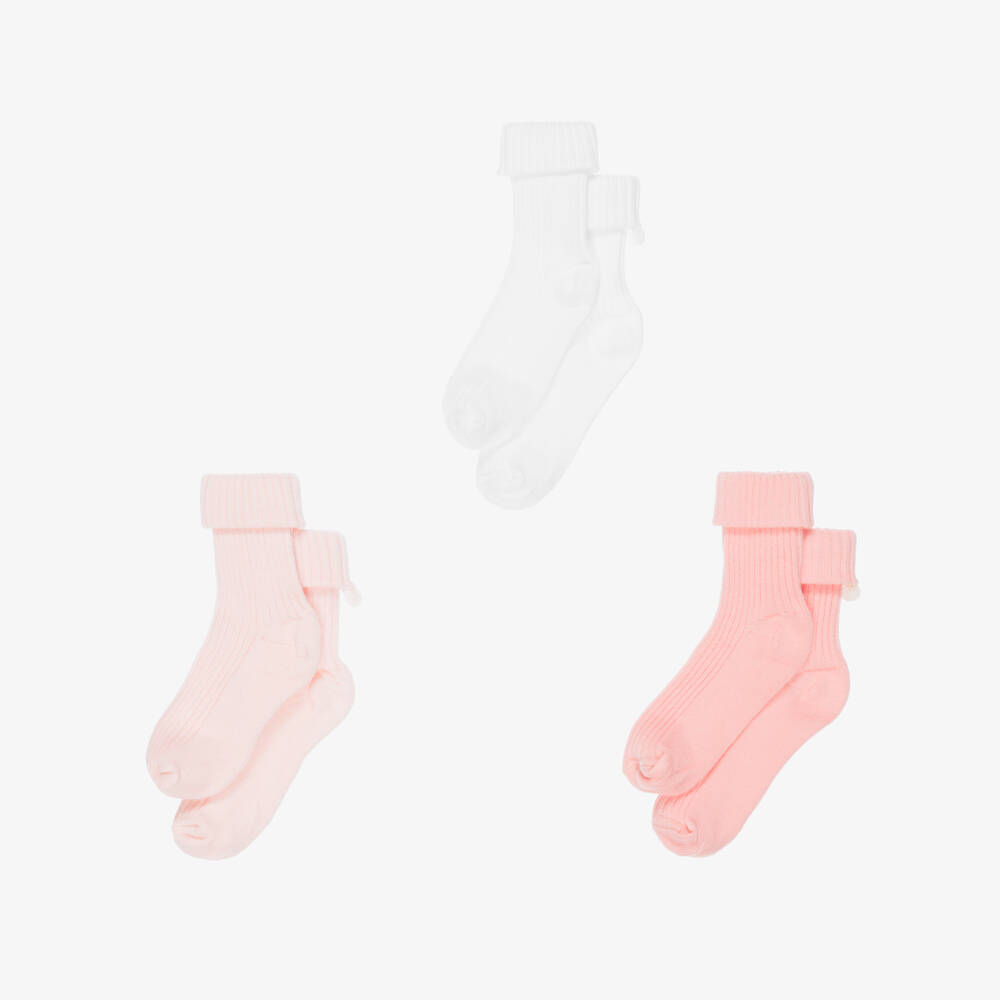 Tartine et Chocolat-Baby Girls Pink & Ivory Cotton Socks (3 Pack) | Childrensalon