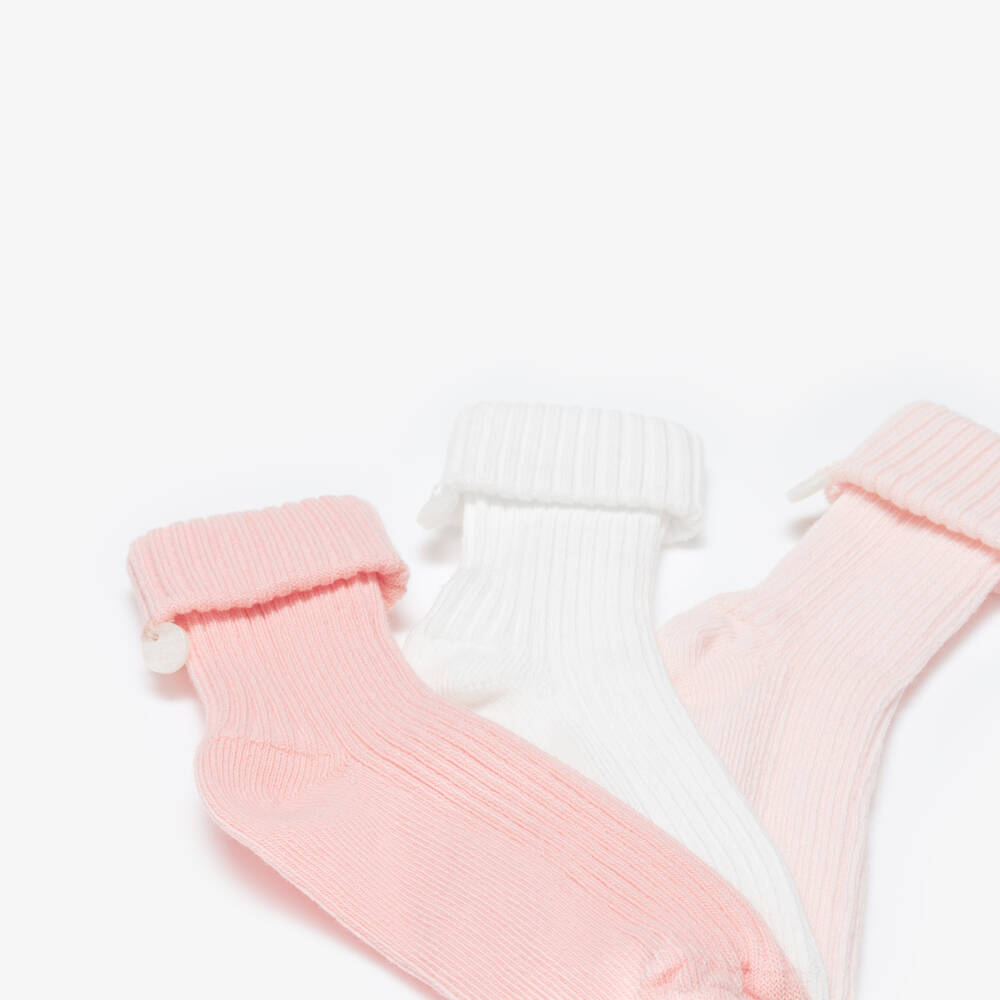 Tartine et Chocolat-Baby Girls Pink & Ivory Cotton Socks (3 Pack) | Childrensalon