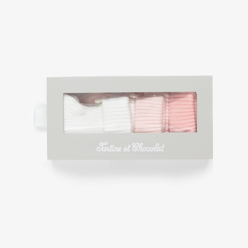 Tartine et Chocolat-Baby Girls Pink & Ivory Cotton Socks (3 Pack) | Childrensalon