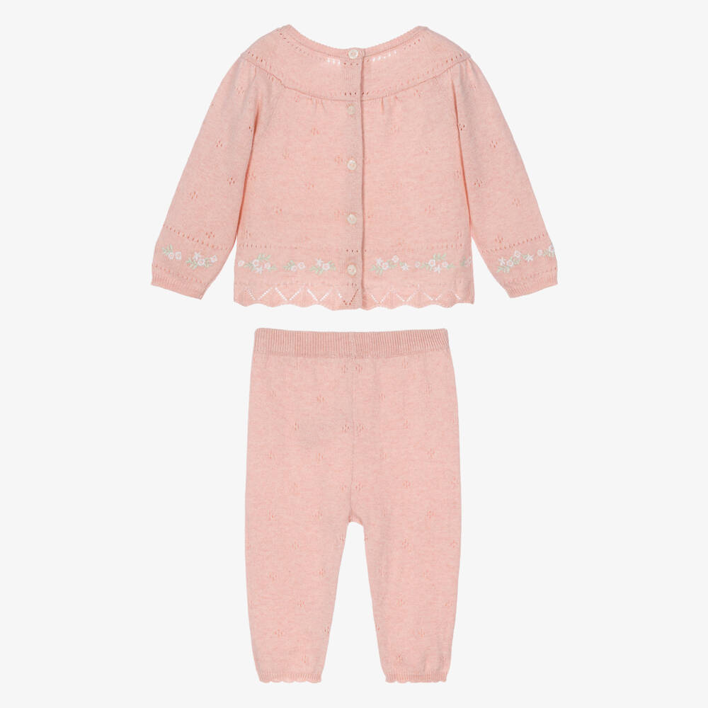 Tartine et Chocolat-Baby Girls Pink Pointelle Knit Trouser Set | Childrensalon