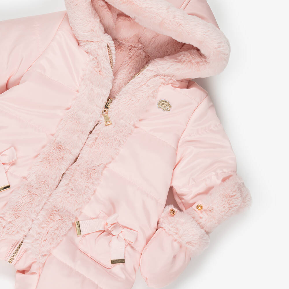 Tartine et Chocolat-Baby Girls Pink Reversible Snowsuit with Booties & Mittens | Childrensalon