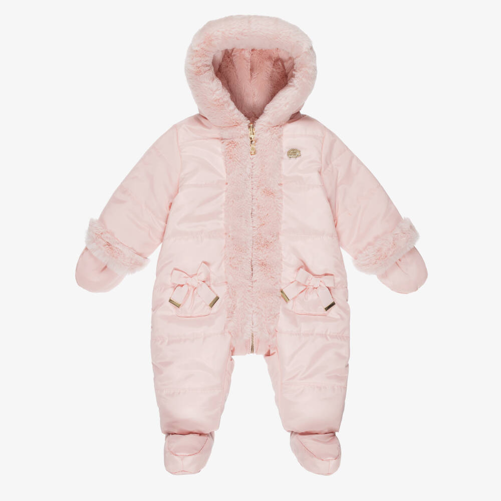 Tartine et Chocolat-Baby Girls Pink Reversible Snowsuit with Booties & Mittens | Childrensalon