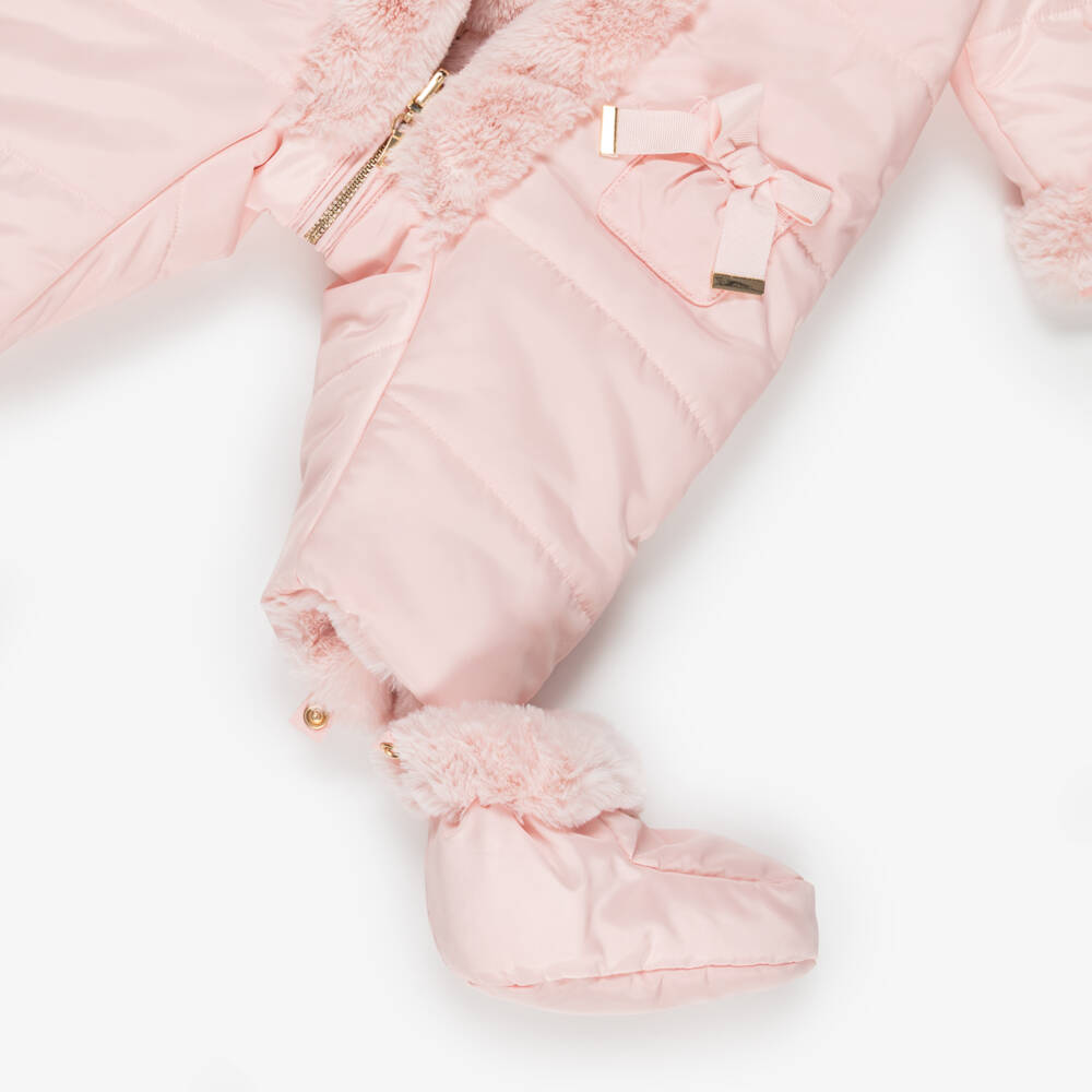 Tartine et Chocolat-Baby Girls Pink Reversible Snowsuit with Booties & Mittens | Childrensalon