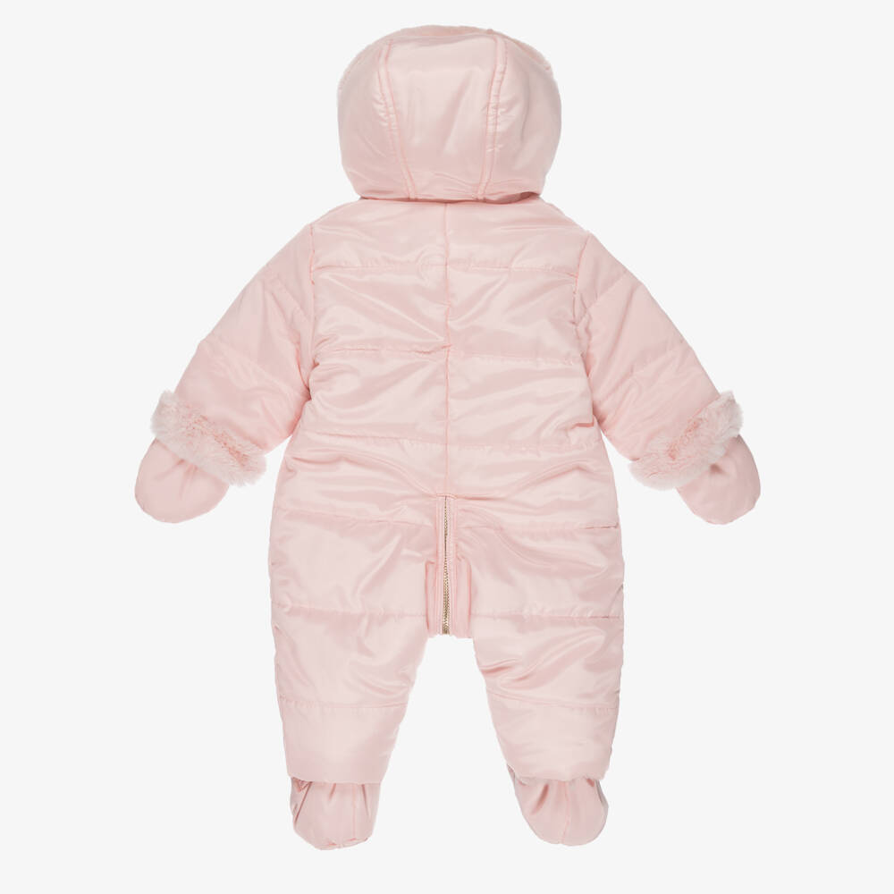 Tartine et Chocolat-Baby Girls Pink Reversible Snowsuit with Booties & Mittens | Childrensalon