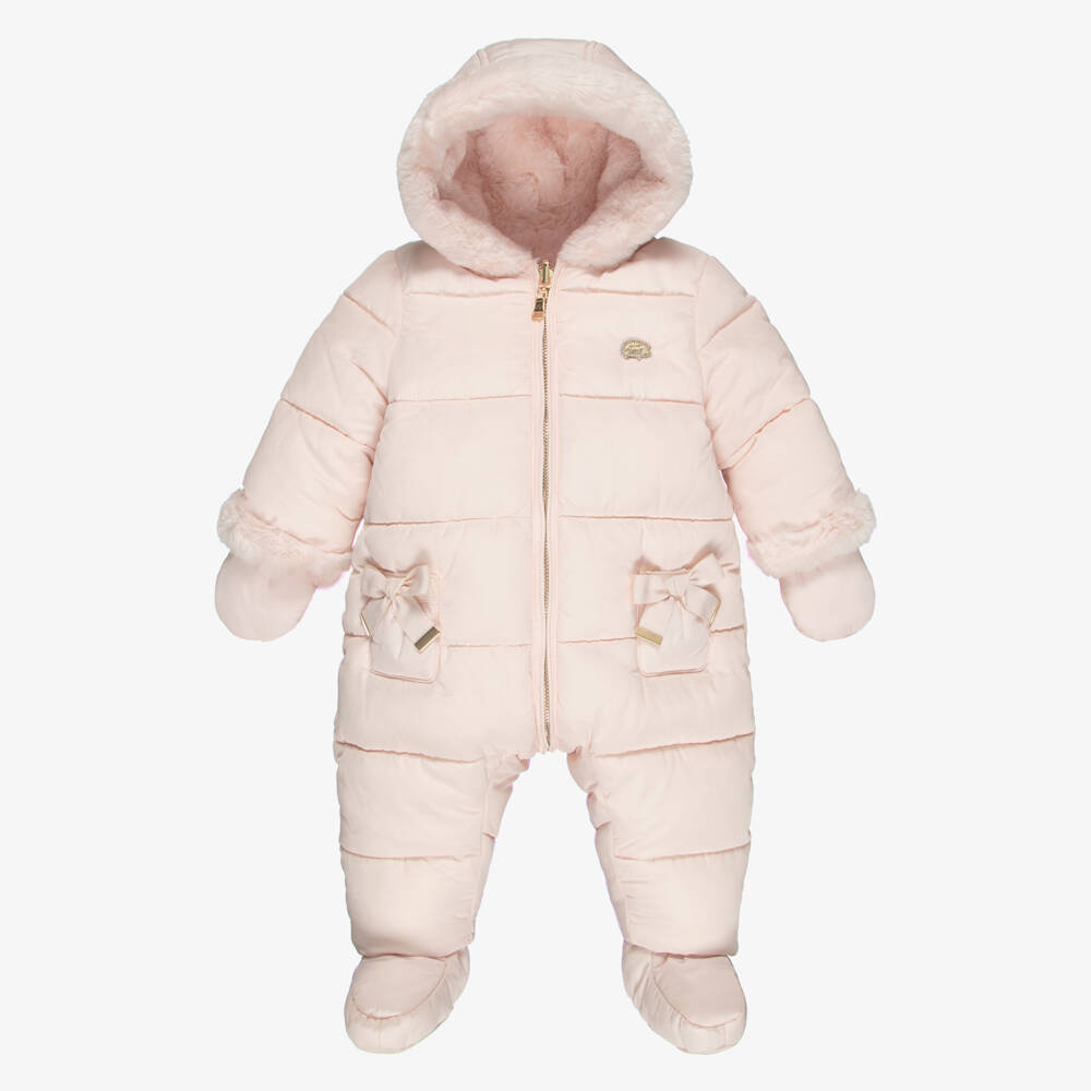Tartine et Chocolat-Baby Girls Pink Reversible Snowsuit with Booties & Mittens | Childrensalon
