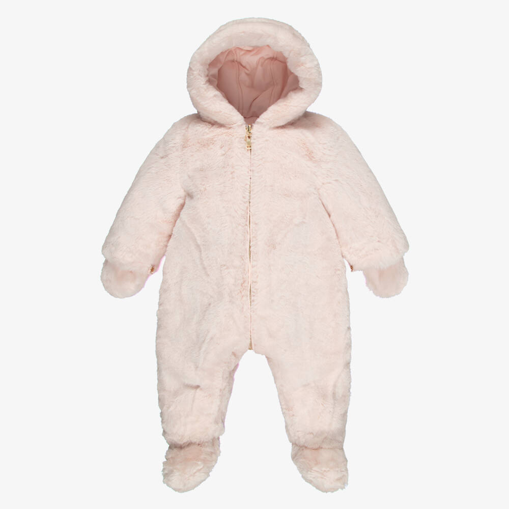 Tartine et Chocolat-Baby Girls Pink Reversible Snowsuit with Booties & Mittens | Childrensalon