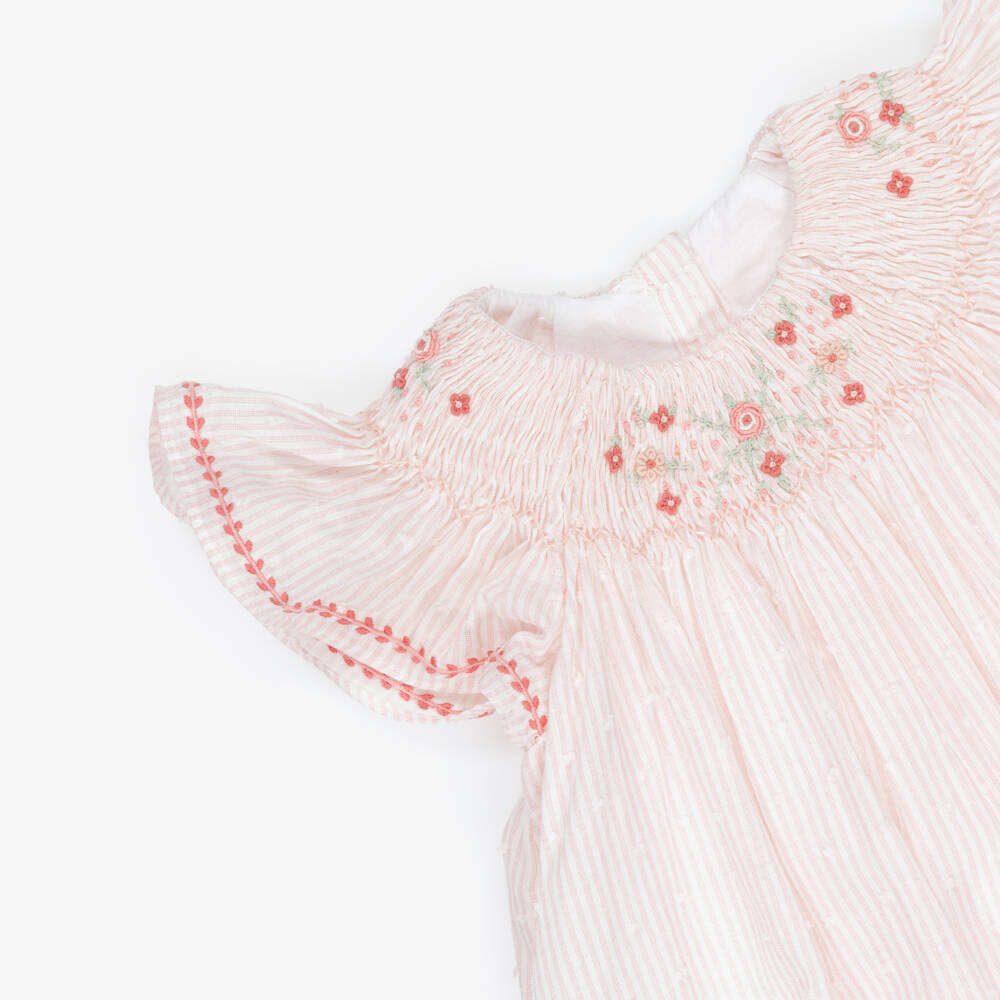 Tartine et Chocolat-Baby Girls Pink Smocked Cotton Dress | Childrensalon
