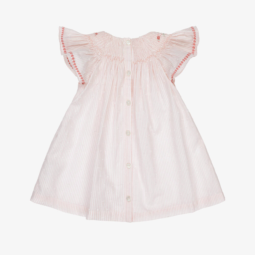 Tartine et Chocolat-Baby Girls Pink Smocked Cotton Dress | Childrensalon