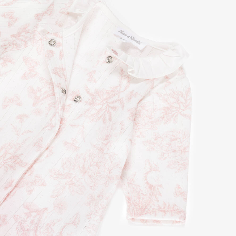 Tartine et Chocolat-Baby Girls Pink Toile de Jouy Babysuit Gift Set | Childrensalon