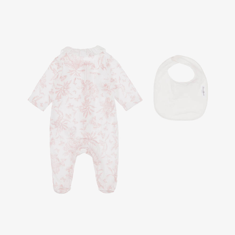 Tartine et Chocolat-Baby Girls Pink Toile de Jouy Babysuit Gift Set | Childrensalon