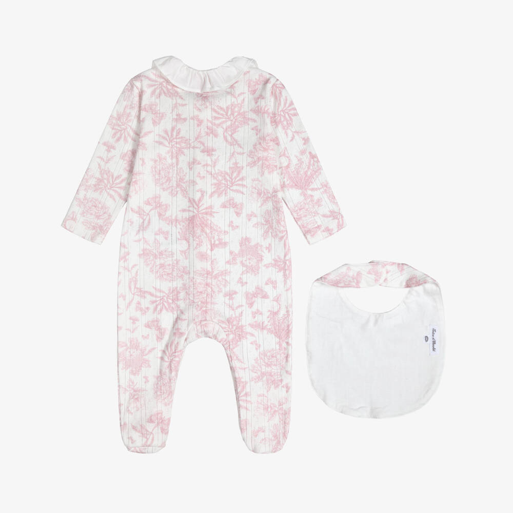 Tartine et Chocolat-Baby Girls Pink Toile de Jouy Babysuit Gift Set | Childrensalon