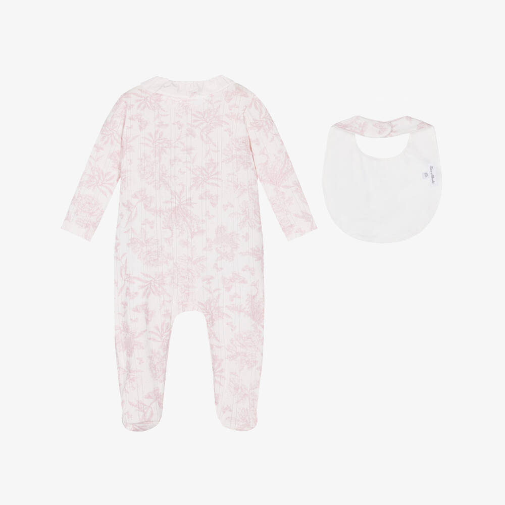 Tartine et Chocolat-Baby Girls Pink Toile de Jouy Babysuit Gift Set | Childrensalon