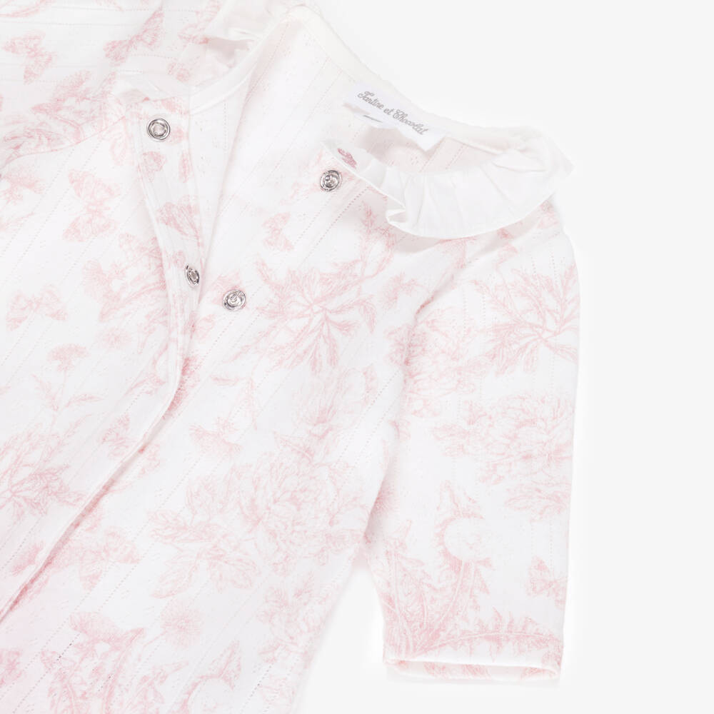 Tartine et Chocolat-Baby Girls Pink Toile de Jouy Babysuit Gift Set | Childrensalon
