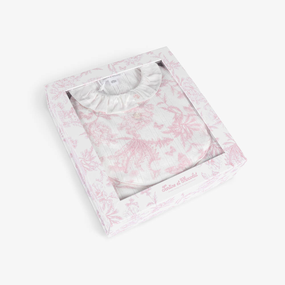 Tartine et Chocolat-Baby Girls Pink Toile de Jouy Babysuit Gift Set | Childrensalon